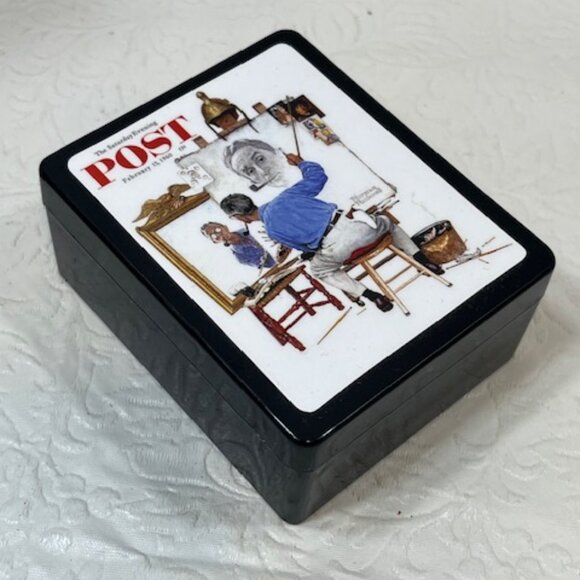 VTG Norman Rockwell Triple Self-Portrait Plastic Box w/Paper & Pencil 2.5"x3.25" - Picture 3 of 12